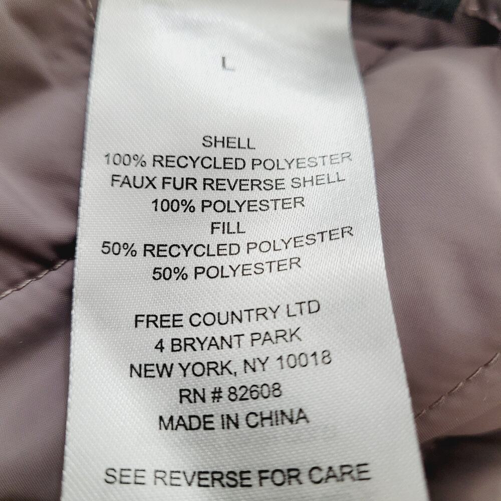 NWT Free Country Taupe Quilted Faux Fur Reversible Zip Puffer Vest Size L - Picture 12 of 13